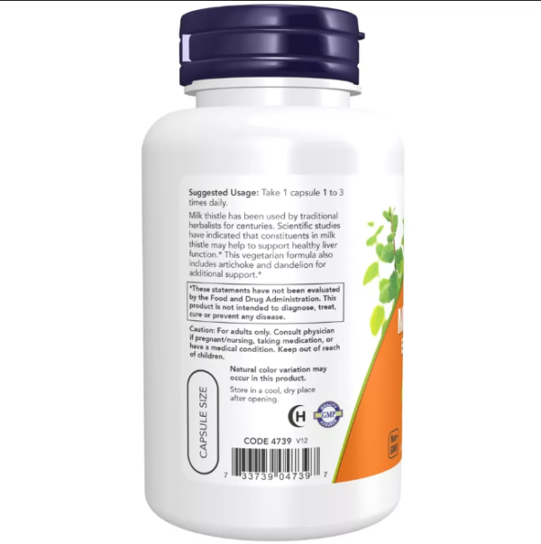 Now Foods Double Strength Milk Thistle 300mg  (silymarin 240mg) 100 vegcaps - Image 3